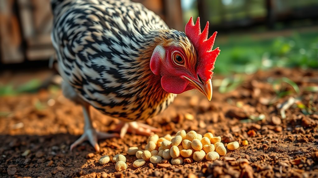 chickens eating dog food