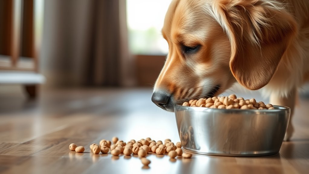 dog eating cat food